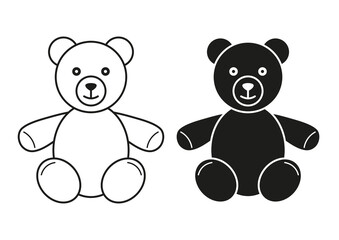 Black And White Toy Bear Icon Flat Design Vector