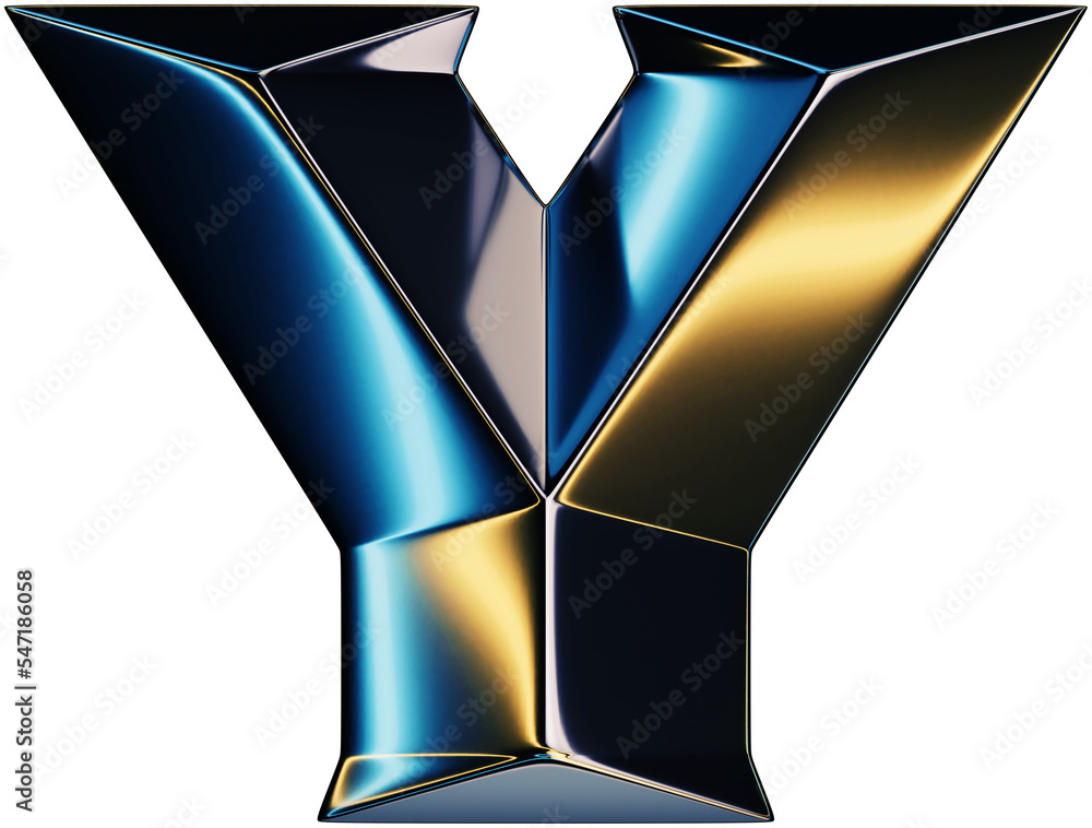 Fototapete 3d rendering of glossy chrome letter y with shining lights effect