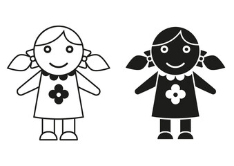 Black And White Toy Dolly Icon Flat Design Vector