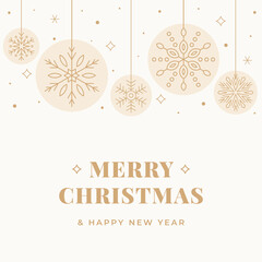 Merry Christmas and Happy New Year vector square greeting card in minimal flat style - 547186265