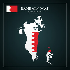 Bahrain Map Flag Vector Illustration