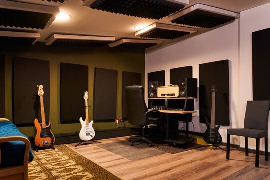 Interior of modern studio with guitars