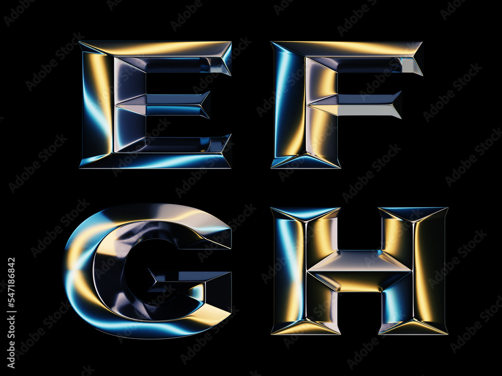 Fototapete 3d rendering of glossy chrome letters with shining lights effect