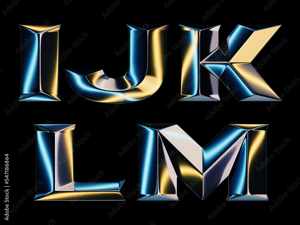 Fototapete 3d rendering of glossy chrome letters with shining lights effect