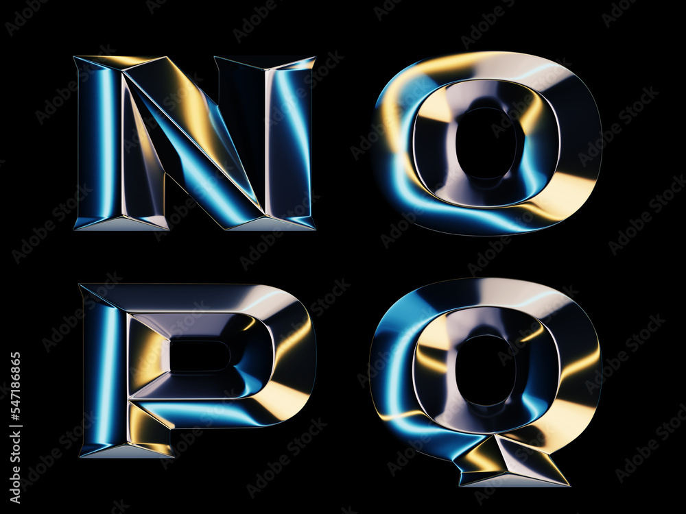 Fototapete 3d rendering of glossy chrome letters with shining lights effect