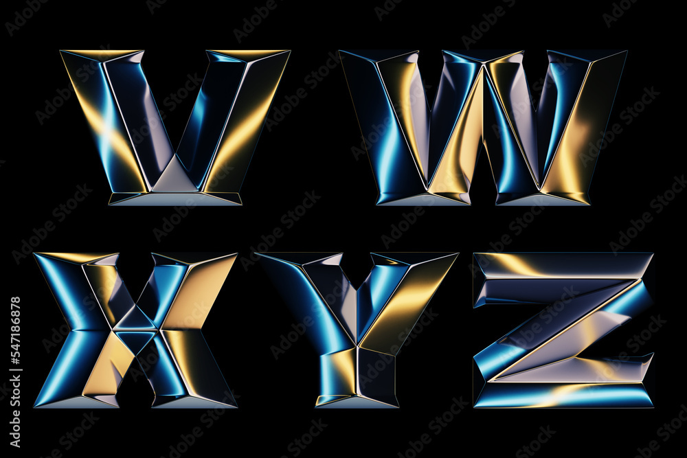 Fototapete 3d rendering of glossy chrome letters with shining lights effect