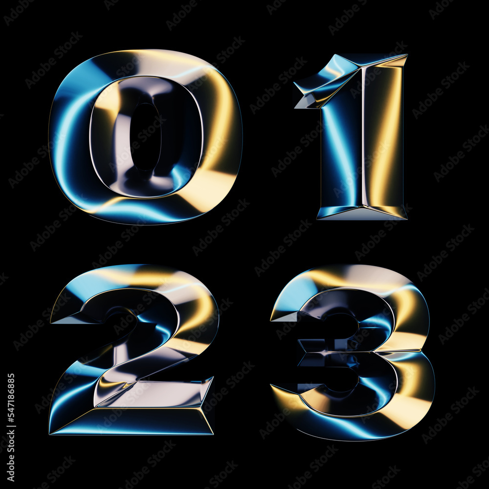 Fototapete 3d rendering of glossy chrome letters with shining lights effect