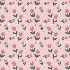 Beautiful Pink Flower Seamless Pattern With Leaves