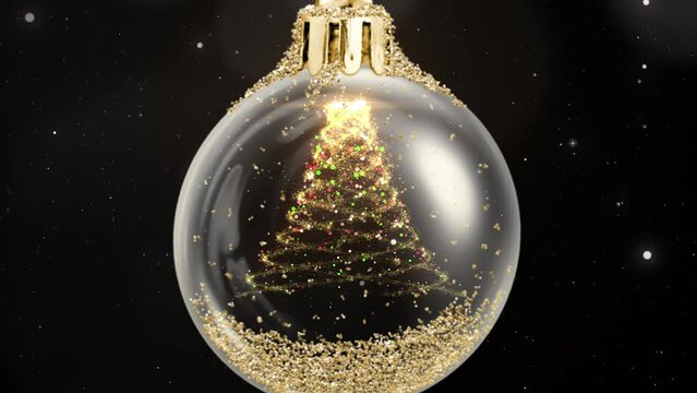 Happy Holidays!
: An animation with a Christmas tree at night with fireworks in a Christmas Christmas tree ball glass with gold and gold particles inside. 14 seconds long video, 127 MB in 4K  Video.