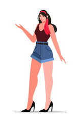 Fototapeta premium Young girl in modern clothes. Cartoon Woman character. Vector illustration in cartoon style.