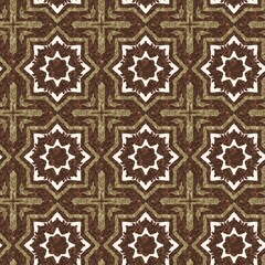 Mosaic geometric dark brown seamless texture pattern. Trendy kaleidoscope woven design for printed fabric. Rough abstract textile design. 