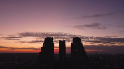 Eastern gate buildings, one of recognizable brutalism architecture symbols of Belgrade, Serbia.