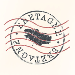 Brittany, France Stamp Map Postal. Silhouette. Passport Round Design. Vector Icon. Design Retro Travel National Symbol. - obrazy, fototapety, plakaty