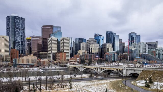 Timelapse of the Calgary skyline on a cold winter day.