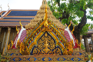 View of the interior of Wat Phra Kaew, Bangkok, Thailand, with an unusually beautiful patterned...