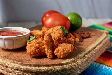 Homemade Fried mexican Boneless Chicken Wings with ketchup