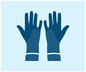 Blue rubber gloves for cleaning logo design. Housework and housekeeping, home hygiene, professional cleaning service. Latex gloves as a symbol of protection against viruses and bacteria vector design.