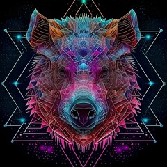Wildschwein in leuchtenden Neonfarben, made by AI, künstliche Intelligenz - obrazy, fototapety, plakaty