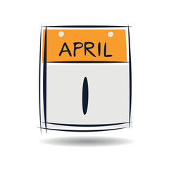 Creative calendar page with single day (1 April), Vector illustration.