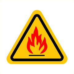 Danger warning caution. Flammable substances sign. Yellow triangle sign board warning sign with flame fire inside. Caution flammable materials. Vector illustration EPS 10