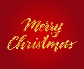 Merry christmas greetinig card with golden glitter lettering