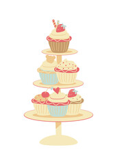 Cupcakes doodle Stand with Cupcakes flat illustration