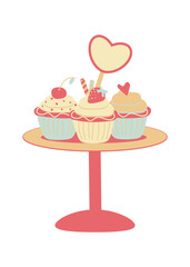 Cupcakes doodle Stand with Cupcakes flat illustration