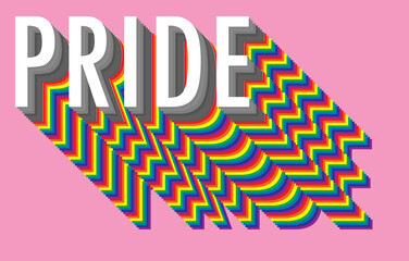 Word text Pride - LGBT pride slogan isolated on pink background. Water colour effect with rainbow colored characters. Banner	