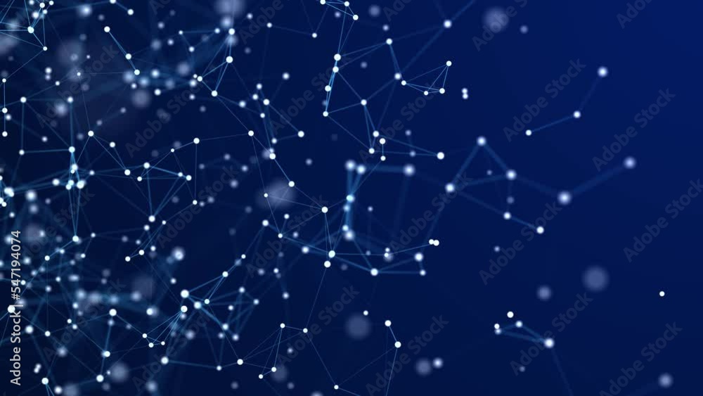 Poster big data visualization. network connection structure with chaotic distribution of points and lines. 