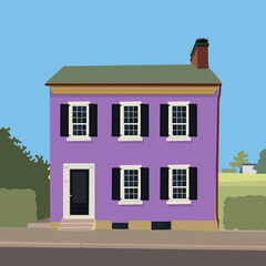 Purple classic two-storey house on the background of nature