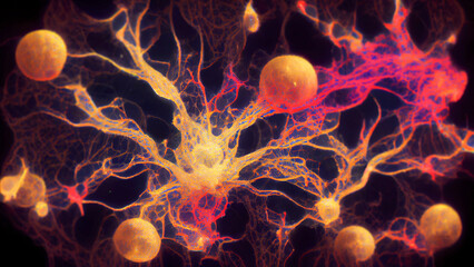 Neurons, brain cells, neural network, generative ai illustration