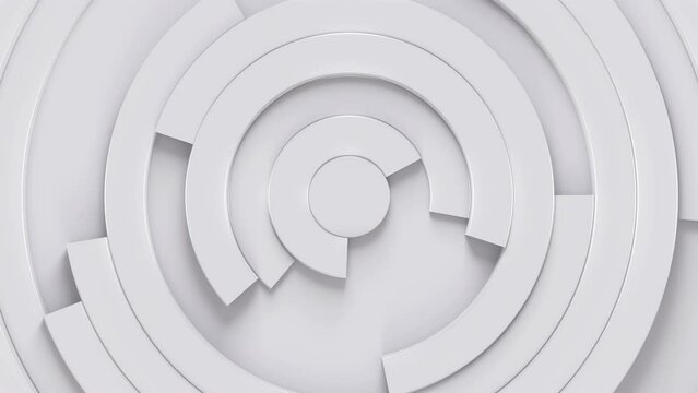 3d render background with white porcelain circular slices rotating, Tech abstact design surface trendy concept, seamless loop