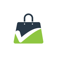 Check mark shopping bag logo. Shopping bag icon for online shop business logo.