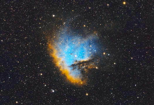 NGC 281 emission nebula also known as the name Pacman, in the Auriga constellation. In this image there are also the IC 1590 open cluster. Taken with my telescope.