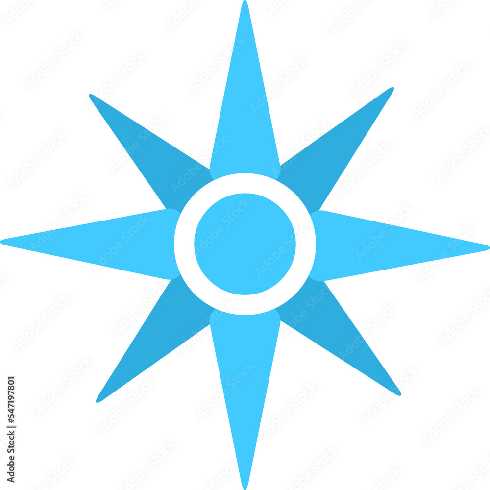 Poster wind rose semi flat color raster object. full sized item on white. cartographic element. blue eight 