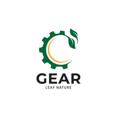 Gear leaf logo, vector logo template