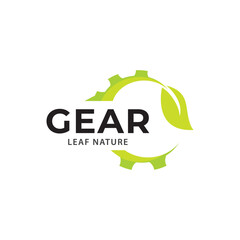 Gear leaf logo, vector logo template