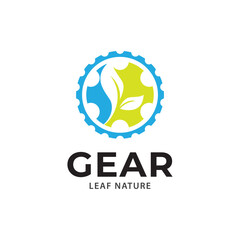 Gear leaf logo, vector logo template