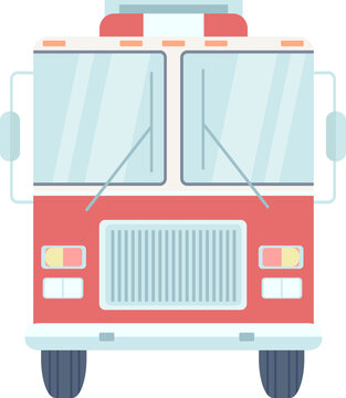 Fire engine semi flat color raster object. Full sized item on white. Fire lorry. Emergency vehicle. Firefighting truck simple cartoon style illustration for web graphic design and animation