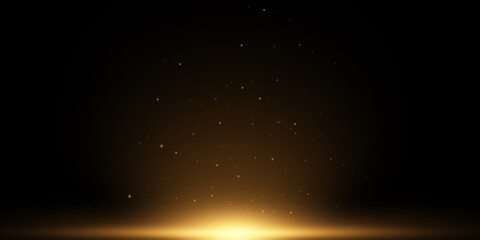 Shining golden stars isolated on black background. Effects, glare, lines, glitter, explosion, golden light. Vector illustration