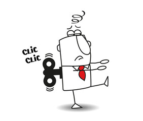 This businessman is a mechanic toy.
Joe is walking like a robot or a mechanic toy. It is a metaphor of a big tiredness.