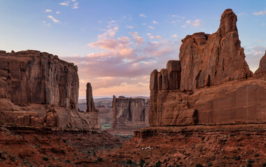 Sunset colors at Arches National Park - Park Avenue Viewpoint