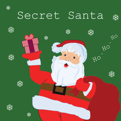 Christmas greeting card or banner for a traditional anonymous gift exchange ceremony with the inscription Secret Santa ho ho ho