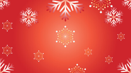 Naklejka na ściany i meble Vector Heavy Snowfall, Snowflakes in Various Shapes and Forms. Many White Cold Flakes Elements Onfestive Red Background 