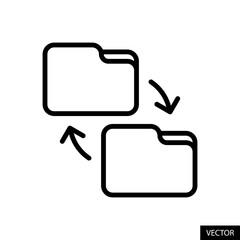Folders data exchange, File transfer vector icon in line style design for website, app, UI, isolated on white background. Editable stroke. Vector illustration.