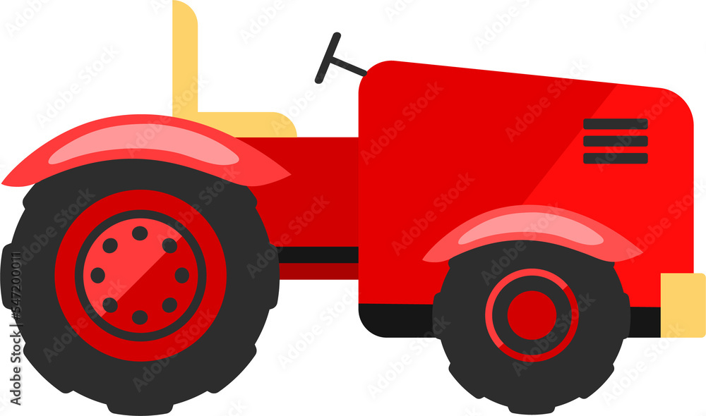 Poster tractor semi flat color raster object. farm machine. agricultural implement. full sized item on whit