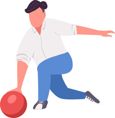 Man throwing bowling ball semi flat color raster character. Posing figure. Full body person on white. Bowling tournament simple cartoon style illustration for web graphic design and animation