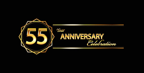 55 anniversary celebration. 55th anniversary celebration. 55 year anniversary celebration with gold shine and black background.