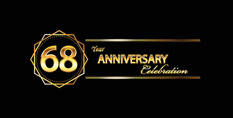 68 anniversary celebration. 68th anniversary celebration. 68 year anniversary celebration with gold shine and black background.