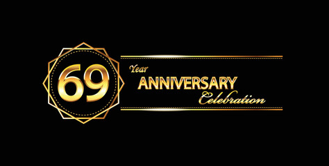 69 anniversary celebration. 69th anniversary celebration. 69 year anniversary celebration with gold shine and black background.